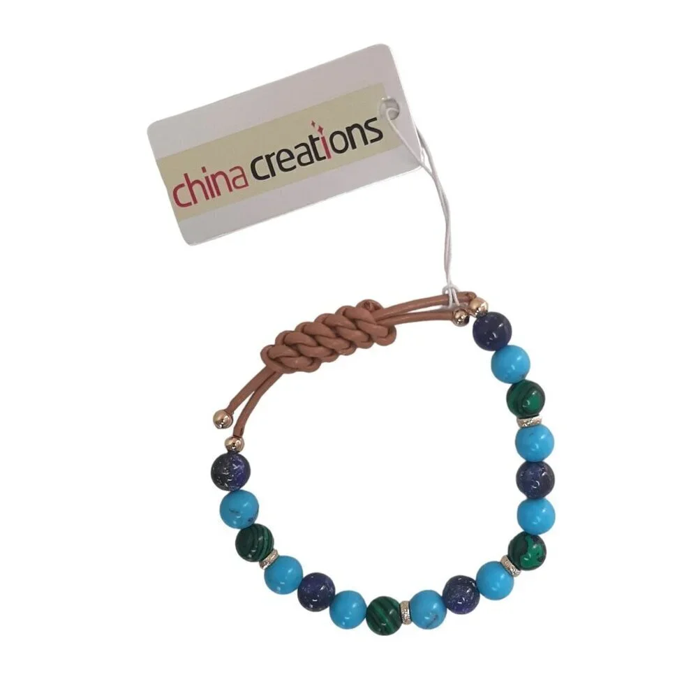 Chaps China Creations Beaded Bracelet in Blue and Green with Gold Accents